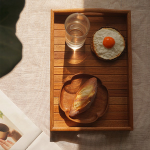 Golden Rosewood Bread <b>Tray</b> With Handles Solid Wood Japanese Minimalist Design For <b>Tea</b> Coffee Serving - Product Image 1