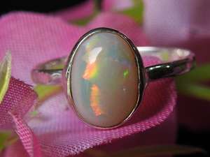 Australian Multi Fire <b>Opal</b> Wedding <b>Ring</b>-<b>Silver</b>-October Birthstone-10x8mm Solid <b>Opal</b>-6.5 US Size-Handmade Classic Prong Setting - Product Image 2