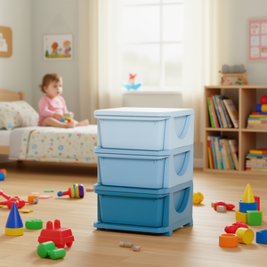 Organizador de juguetes de 3 niveles, color azul, de plástico, rectangular, para dormitorio infantil, jardín de infantes, sala de estar, niños y niñas - Product Image 2
