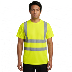 T-shirt de travail de sécurité réfléchissant unisexe à manches courtes en polyester/coton, respirant, à séchage rapide, haute visibilité, confort personnalisé - Product Image 1
