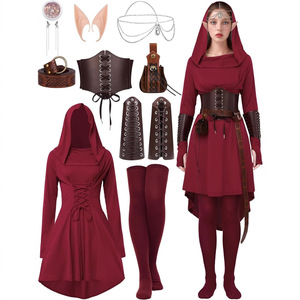 Conjunto de Disfraz de Elfo Medieval con Vestido con Capucha, Corsé <span class=keywords><strong>y</strong></span> Leggings - Traje LARP para Feria Renacentista - Product Image 3