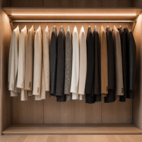 Système de dressing autoportant sur mesure avec armoire en bois clair, porte vitrée, éclairage LED et tringle de suspension pour chambre, dressing ou salle de sport