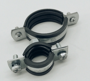 Vente en gros de haute qualité en fer galvanisé bicolore tailles personnalisées collier de serrage à double vis avec caoutchouc - Product Image 5