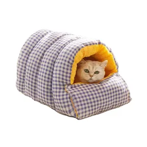 ถุงนอนแมวลายตารางผ้าห่มอุ่นๆ สำหรับแมวและสุนัขขนาดเล็ก - Product Image 3