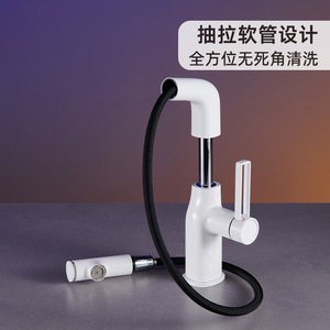 Jboyun Basin Faucet Single Handle Ceramic Valve Deck <b>Mounted</b> Pull Out <b>Spray</b> For Bathroom Sink - Product Image 3