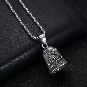 Acier Inoxydable Punk St.Michael Angel Exorcist Moto Cloche Pendentif Collier Croix Gardien Biker Gremlin Cloche pour Hommes Femmes - Product Image 4