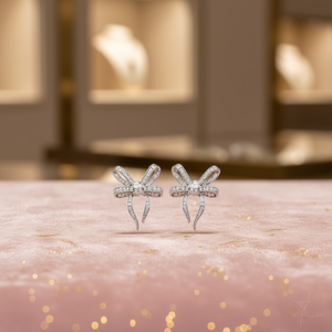 ต่างหูรูปโบว์น่ารัก ชุบทองคำขาว ประดับคริสตัลและเพชรเทียม เหมาะสำหรับงานปาร์ตี้ เครื่องประดับแฟชั่นสำหรับผู้หญิง - Product Image 2