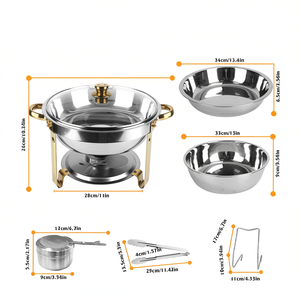 Juego de Recipientes para Calentar Comida de Acero Inoxidable de 4.76QT con Tapa de Vidrio para Reuniones y Fiestas - Product Image 1