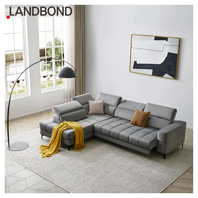 Mobiliário moderno, alta qualidade kd sala de estar veludo tecido moderno sofá de canto de luxo conjunto com função de cama elétrica
