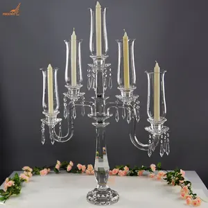 Nuevo diseño transparente 6 brazos candelabros centro de mesa con cuenco de flores centros de mesa de boda candelabros para decoración de boda