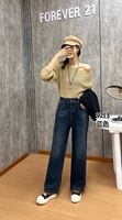Jean en denim de coton pour femme, coupe oversize de haute qualité, avec logo personnalisé, ample, respirant, taille mi-haute, jambe droite et large