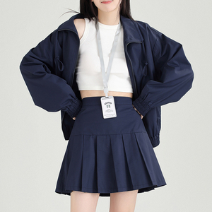 Nouveau personnalisé femmes solide marine col rabattu manches longues Baseball costume classique décontracté tissé confortable manteau veste pour les filles - Product Image 1