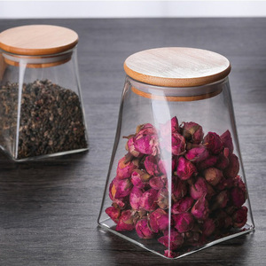 Glass <b>Storage</b> Jar Square Wooden Lid Coffee Bean Container <b>Kitchen</b> Organizer - Product Image 2