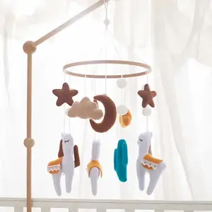 2024 New Star Moon Alpaca Shape Sleep Toy Bed Bell Hanging Toy Felt Baby Crib Mobile Decoration With Wooden Frame