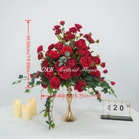 Boule de fleurs artificielles personnalisée DKB, décoration de mariage vintage, 50 cm, rose en soie rouge, décoration de centre de table