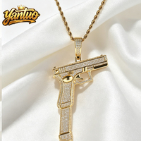 Pendentif pistolet Glock Hip Hop entièrement serti de diamants, plaqué or, zircon, style rappeur, accessoire de luxe tendance