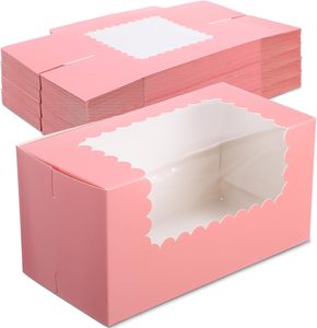 Cajas para Panaderí<span class=keywords><strong>a</strong></span> con Ventana, Cajas para Galletas, Contenedor para Bizcochos de Calabaza, Caja para Donuts, Empaque Seguro para Pasteles y Bizcochos, Color Rosa - Product Image 1