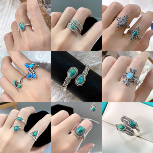 クラシックデザイン925スターリングシルバージュエリーリング、ナチュラルターコイズストーンレトロスタイルの女性用パーティーギフト - Product Image 6