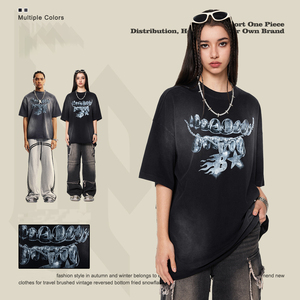 Camiseta de Manga Corta para Hombre, Primavera-Verano 2024, Estilo Holgado, con Letras Metálicas Originales, Algodón Lavado, Degradado - Product Image 1