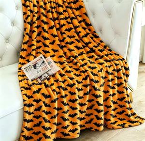 Wholesale Custom Orange <strong>Halloween</strong> Bat Flannel <strong>Throw</strong> <strong>Blanket</strong> 100% Polyester Knitted Four Seasons Modern ODM/OEM Service Available - Product Image 5