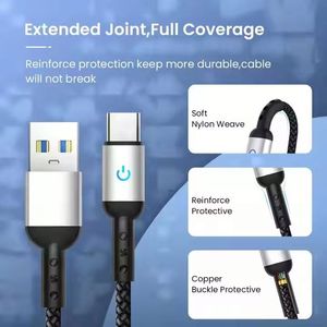 20V 3A Nylon Braided Usb <b>Cable</b> Type C Fast <b>Charging</b> Data <b>Cable</b> USB C Phone <b>Cable</b> with Light - Product Image 4
