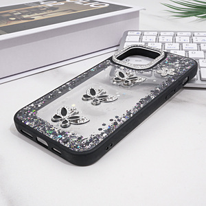 Custodia per telefono con Glitter epossidico a fiori con cornice diamantata <span class=keywords><strong>trasparente</strong></span> <span class=keywords><strong>trasparente</strong></span> <span class=keywords><strong>trasparente</strong></span> antiurto per <span class=keywords><strong>iPhone</strong></span> 17 16 15 Pro Max - Product Image 2