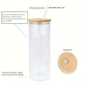 Gobelets en verre transparent givré de 25 oz pour sublimation, avec paille et couvercle en bambou, expédiés depuis notre entrepôt américain – Nouveauté ! - Product Image 5