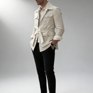 Cardigan pour <span class=keywords><strong>homme</strong></span> printemps automne rayé multi-poches manches longues <span class=keywords><strong>blazer</strong></span> décontracté grande taille haut <span class=keywords><strong>homme</strong></span> veste tenue porter Sehe Fashion - Product Image 2