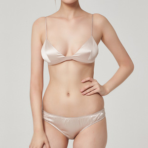 SUHE Luxury 100% Silk Woven Floral Wireless <b>One</b>-Piece Bra Panty Set for Women Thin Triangle <b>Cup</b> Bralette Breathable Seamless - Product Image 2