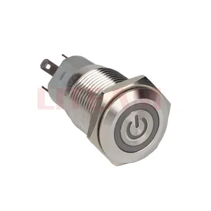 16mm 19mm 22mm potencia anular antivandalismo interruptor de botón pulsador de Metal plano LED momentáneo 12V interruptores de botón pulsador a prueba de agua