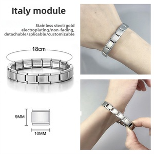 Bracelet à breloques italien élastique personnalisable en acier inoxydable plaqué argent et or, maillons modulaires, pour homme et femme - Product Image 4