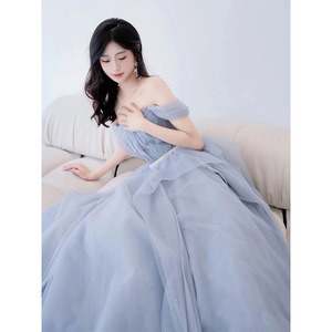 Escaped Princess Evening Gown Blue Empire Waist Sweetheart Neckline Ruffles Coming Of Age Ceremony Dress - Product Image 4