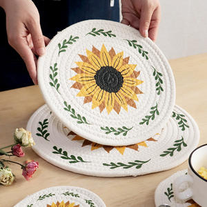 Sunflower Print Woven Placemat Round Heat Insulating <b>Cup</b> <b>Mat</b> Home Use Western Style - Product Image 2