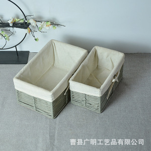 Woven <b>Storage</b> <b>Basket</b> Rectangle <b>White</b> Canvas Lining Clothes Organizer Dormitory Use - Product Image 5