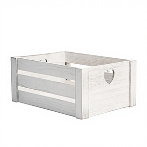 Lovely White Wooden Food Container <b>Crates</b> with Heart Handles Storage Box Wooden Tray Shelves (White Wash Medium 31.5x21.5x14cm) - Product Image 2
