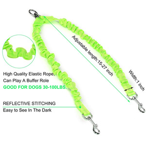 Laisse double d'entraînement à la marche pour chien Confortable Absorbant les chocs Laisse élastique réfléchissante Zero Tangle Two Dogs Leash Black - Product Image 6