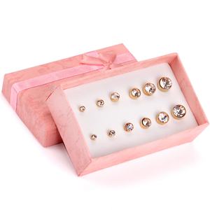 Jewelry Stainless Steel 18k <b>Gold</b> Round Cylindrical Drill Plug Zircon Srcew Earrings <b>Set</b> - Product Image 3