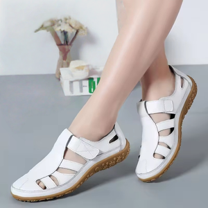 Chaussures décontractées pour femmes en cuir de vachette rétro de haute qualité avec fermeture Velcro et lacets, semelle souple, chaussures de créateur, sandales respirantes pour l'extérieur - Product Image 2