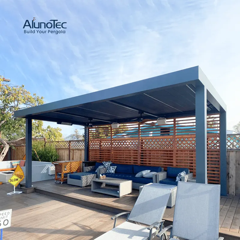 AlunoTec Vorgefertigtes sonnen festes Patio-Pavillon-Aluminium-Markisen lamellen-Solar-Pergola-Dach mit LED-Licht