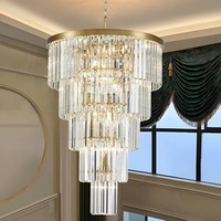Lustre en cristal de style américain, luxe léger, base E12, hauteur réglable, luminaire suspendu LED pour salon, hall d'entrée, économie d'énergie