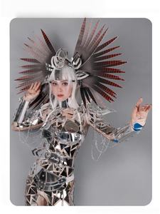 Trajes de Danza para Actuaciones en Escenario, Discoteca, Armadura Plateada de Espejo, Atuendos Sexys de GOGO, Fiesta Animal, 100% Poliéster, Conjuntos para Adultos - Product Image 4