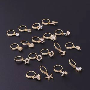 Hengsen Joia de Piercing Hipoalergênica Impermeável para Nariz Argola de Nariz Zircônia Cúbica Piercing de Nariz Dourado com Pingente Oscilante - Product Image 5
