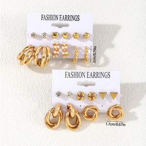 Juego de Aretes de Moda, Chapados en Oro, Geométricos, con Imitación de Perla, Aleación de Zinc, Joyería de Fiesta para Mujer, Estilo Moderno - Product Image 3