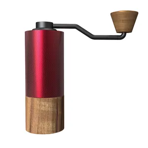 DHPO red professional large manual coffee grinder with stainless steel burr and wood knob