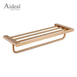 Wall mounting drilling hole brushed rose gold color towel holder shelf 304 stainless steel towel rack bathroom