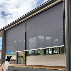 Electric waterproof outdoor shades motorized patio screens retractable zip screen outdoor curtain and windproof outdoor blinds