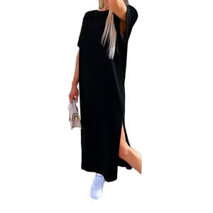 2025 nouveau décontracté Maxi <span class=keywords><strong>robe</strong></span> longue t-shirts vêtements de détente longue <span class=keywords><strong>robe</strong></span> été Sexy fendu solide T-<span class=keywords><strong>shirt</strong></span> robes - Product Image 4