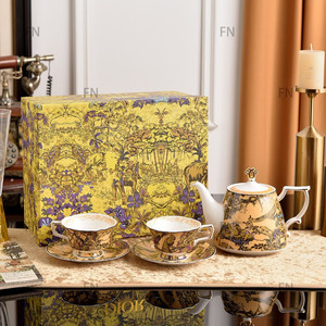 Ensemble de tasses et soucoupes à café et à thé en céramique de luxe série D, capacité 200 ml, en porcelaine fine, pour le thé de l'après-midi, vente en gros - Product Image 1