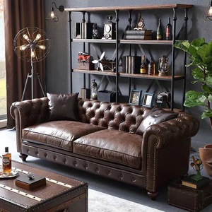 Juego de sofás americanos de lujo, muebles para sala de estar, sofás con botones, sofá marrón clásico Vintage, sofá Chesterfield de cuero genuino Pu - Product Image 2
