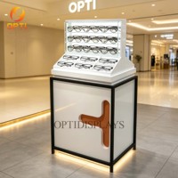 Vitrine d'exposition pour lunettes en acrylique rouge brillant avec étagères rétroéclairées par LED, sur pied, pour magasin d'optique